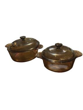 Amber Glass Covered Casserole Dish - Set of 2
